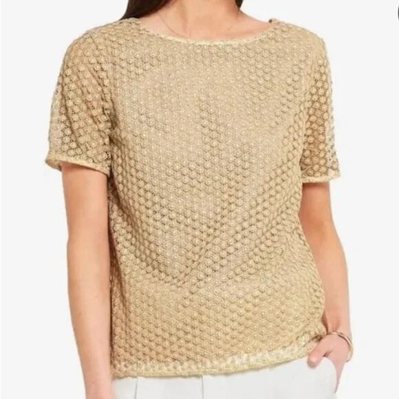 DVF Diane Von Furstenberg Brylee Top Blouse Textured Gold Size L Large - Picture 1 of 7